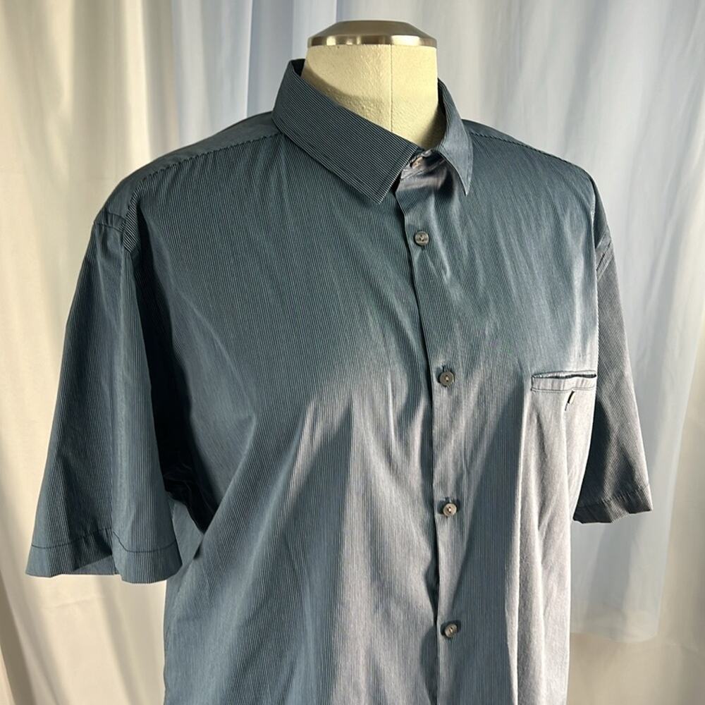 Alfani blue pinstripes collared short sleeve button up business casual shirt XXL